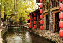 red lantern and houses near west lake of hangzhou, china
